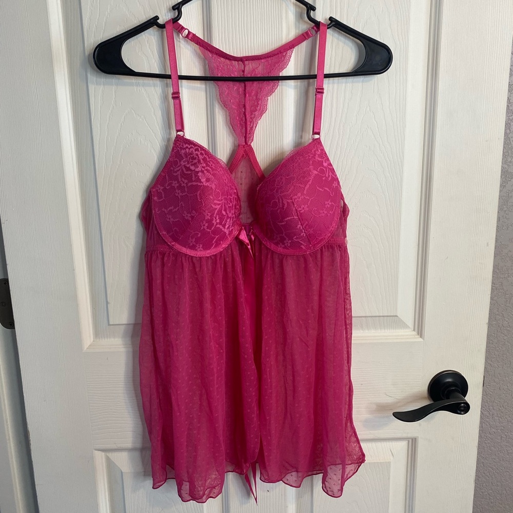 Magenta Pink Baby Doll with Satin Ribbons